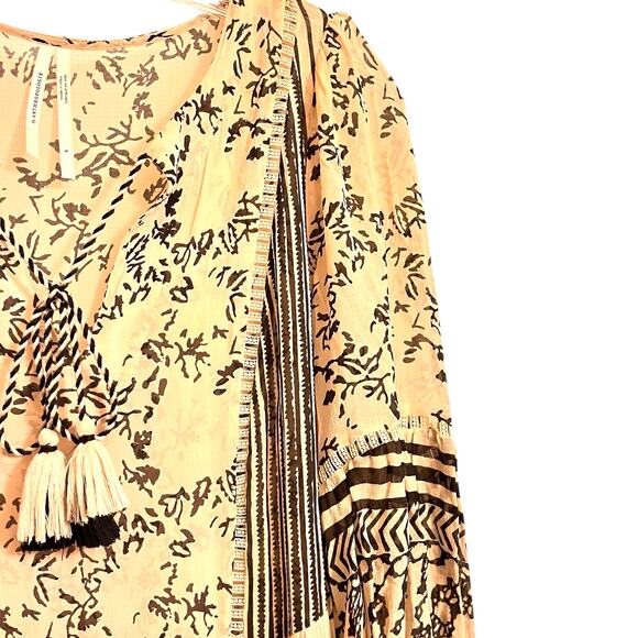 Anthropologie Talulah Tiered Boho Midi Tasseled Dress Black Cream S - Picture 7 of 10